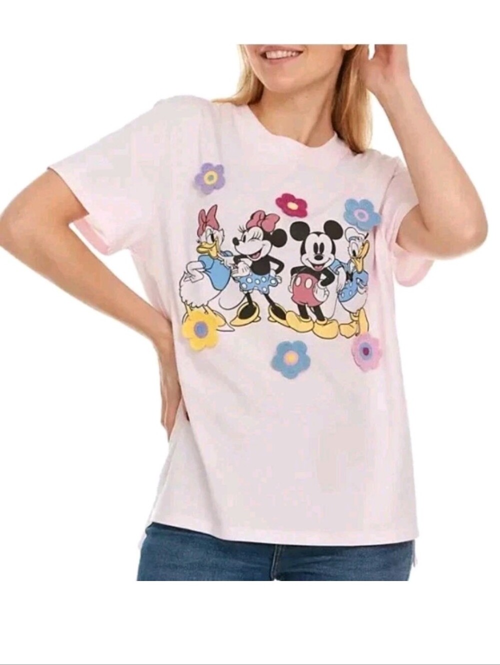 Disney Women's Mickey & Friends Crochet Flower T-shirt Pink XXL NWT